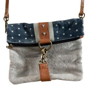 Mona B Blue and Tan Star Crossbody Bag